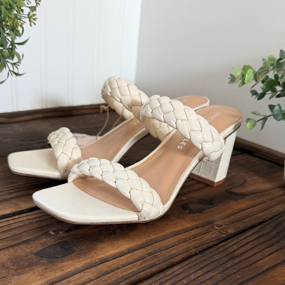 NWT Sincerely Jules Iris Cream Braided Block Heels